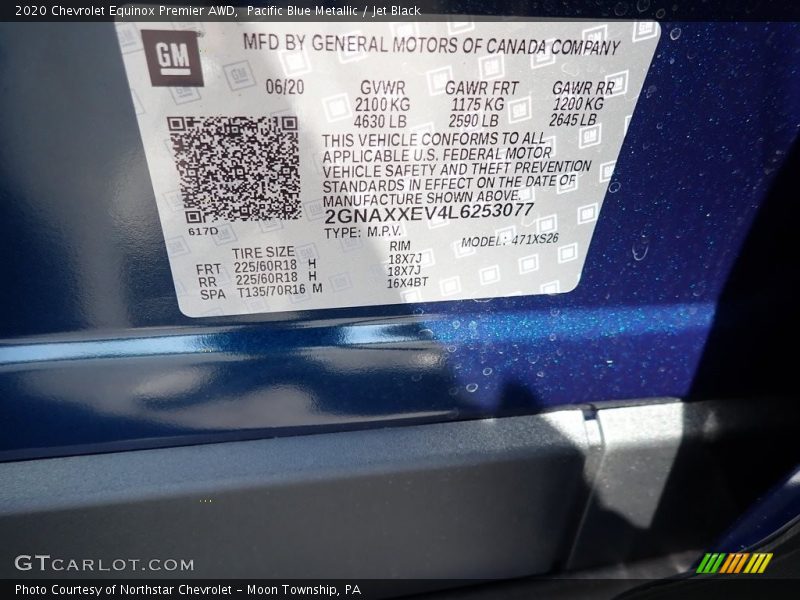Pacific Blue Metallic / Jet Black 2020 Chevrolet Equinox Premier AWD