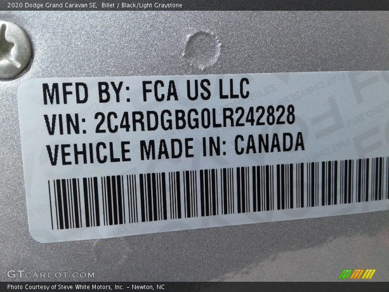 Billet / Black/Light Graystone 2020 Dodge Grand Caravan SE