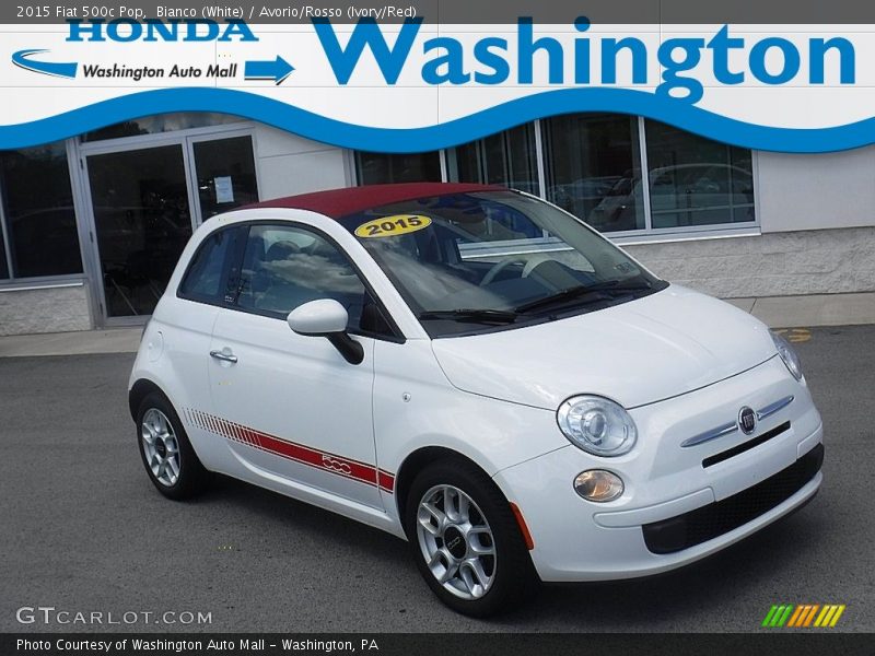 Bianco (White) / Avorio/Rosso (Ivory/Red) 2015 Fiat 500c Pop
