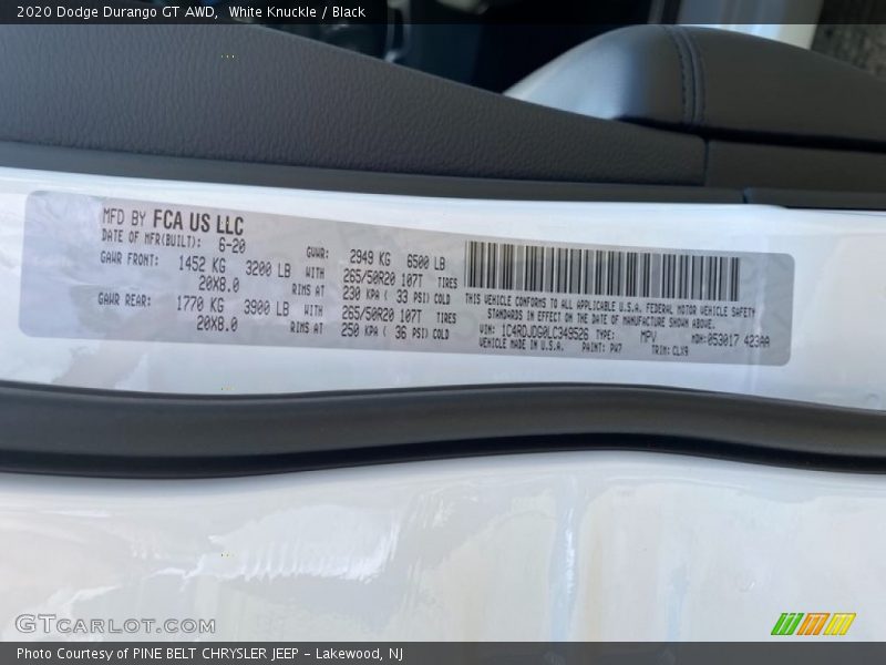 White Knuckle / Black 2020 Dodge Durango GT AWD