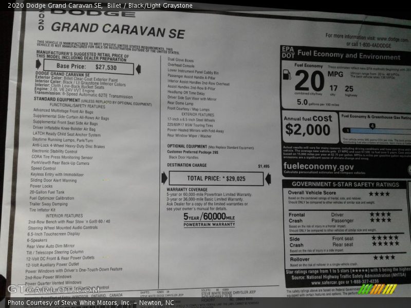 Billet / Black/Light Graystone 2020 Dodge Grand Caravan SE