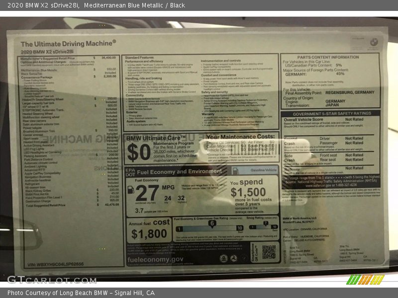 Mediterranean Blue Metallic / Black 2020 BMW X2 sDrive28i