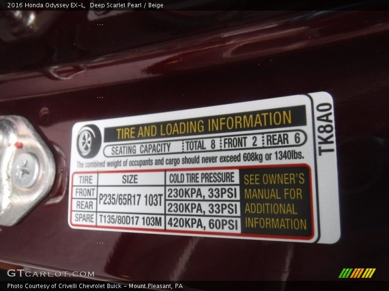 Deep Scarlet Pearl / Beige 2016 Honda Odyssey EX-L