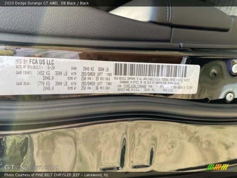 DB Black / Black 2020 Dodge Durango GT AWD