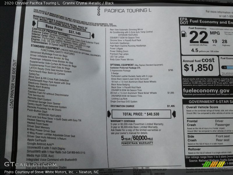  2020 Pacifica Touring L Window Sticker