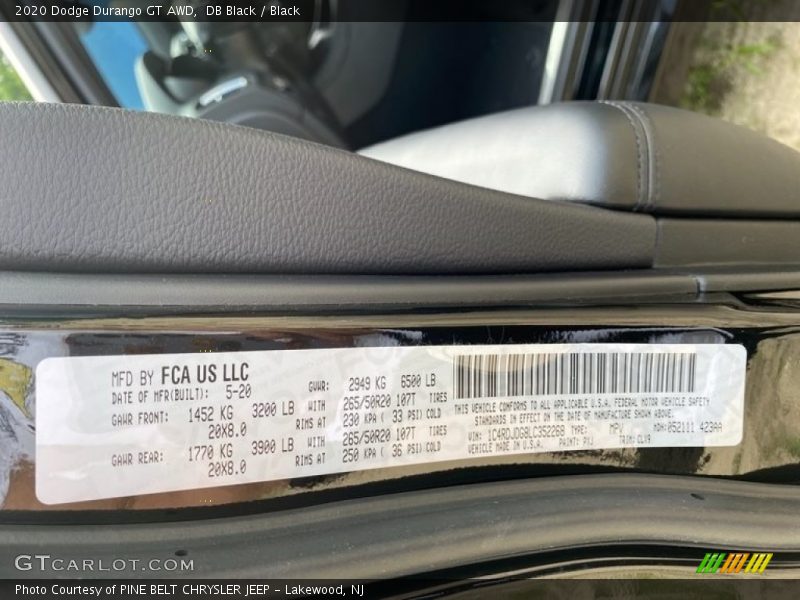 DB Black / Black 2020 Dodge Durango GT AWD