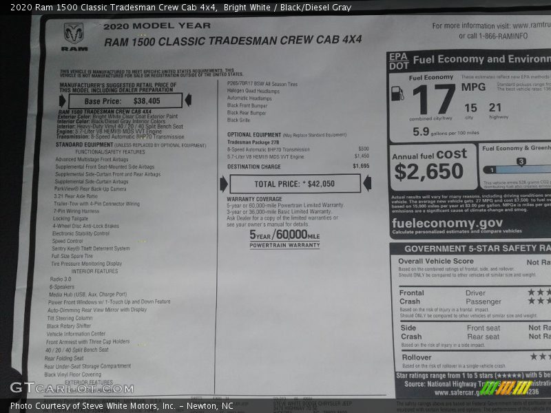 Bright White / Black/Diesel Gray 2020 Ram 1500 Classic Tradesman Crew Cab 4x4