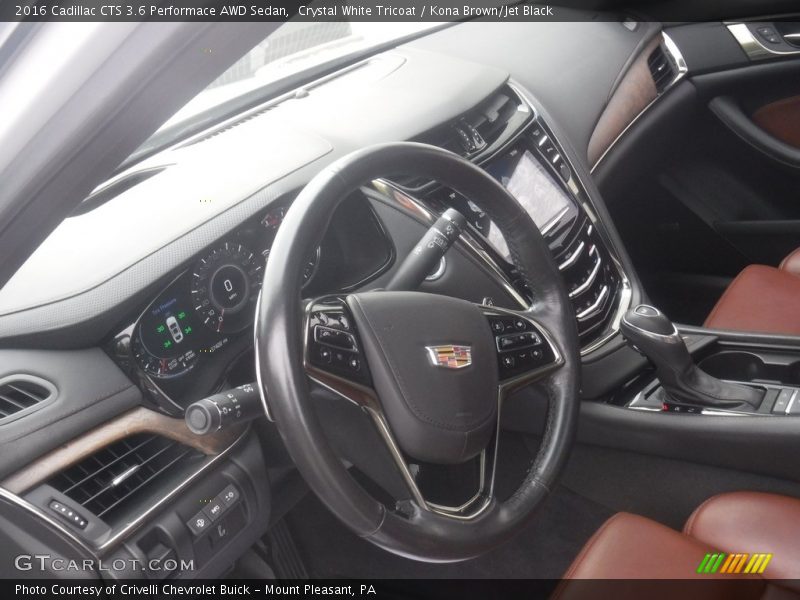 Crystal White Tricoat / Kona Brown/Jet Black 2016 Cadillac CTS 3.6 Performace AWD Sedan