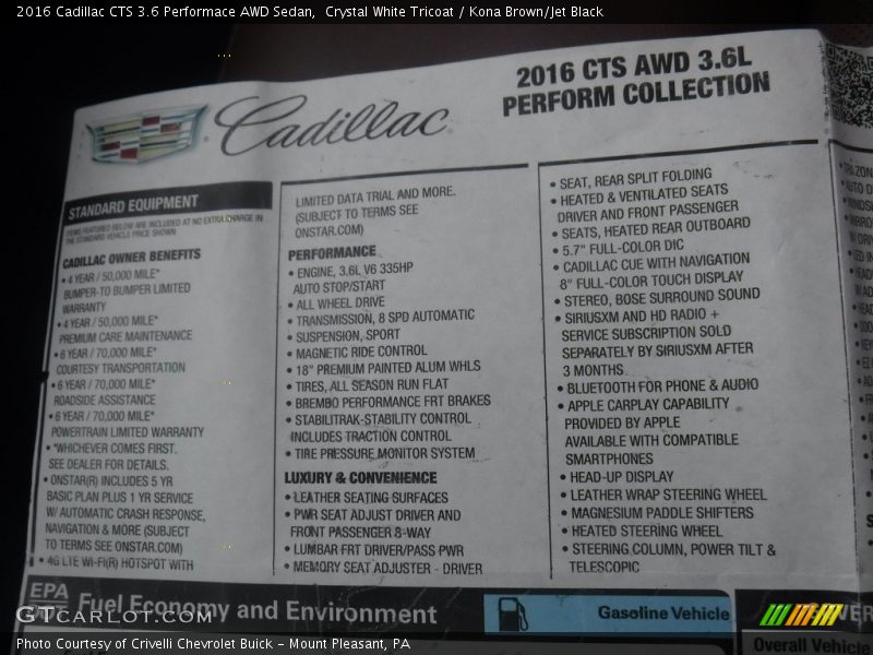  2016 CTS 3.6 Performace AWD Sedan Window Sticker