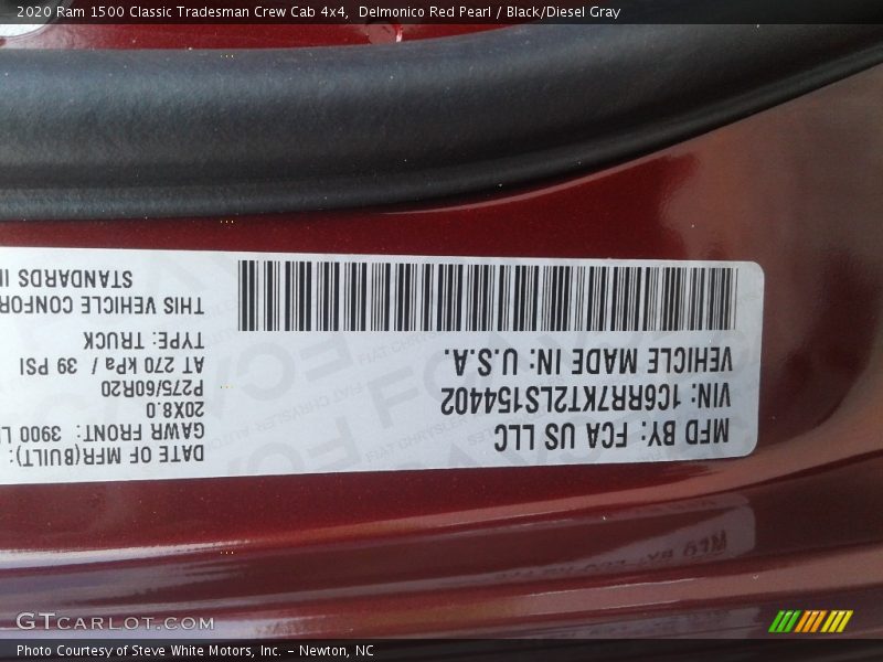 Delmonico Red Pearl / Black/Diesel Gray 2020 Ram 1500 Classic Tradesman Crew Cab 4x4