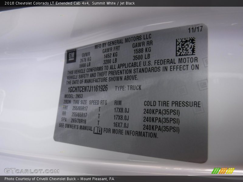 Summit White / Jet Black 2018 Chevrolet Colorado LT Extended Cab 4x4