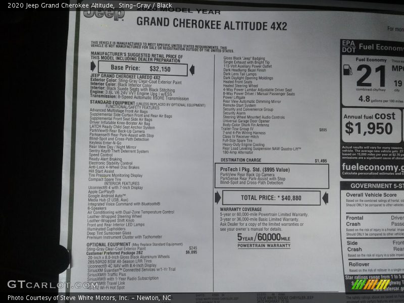 Sting-Gray / Black 2020 Jeep Grand Cherokee Altitude