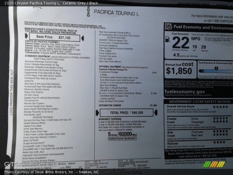 Ceramic Grey / Black 2020 Chrysler Pacifica Touring L