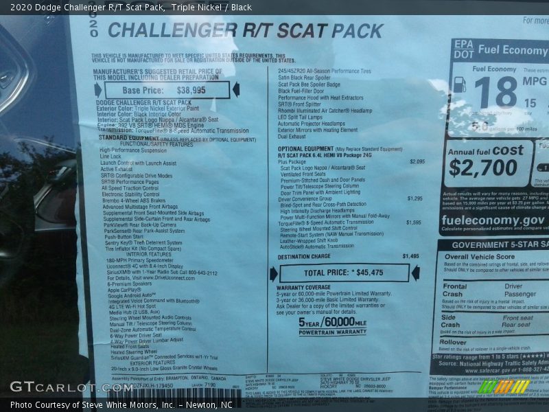 Triple Nickel / Black 2020 Dodge Challenger R/T Scat Pack