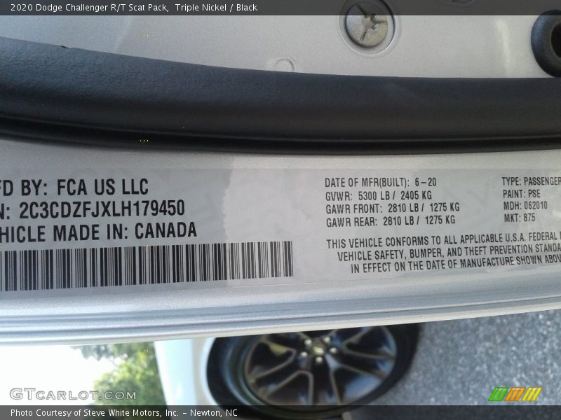 Triple Nickel / Black 2020 Dodge Challenger R/T Scat Pack