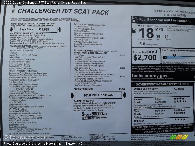 Octane Red / Black 2020 Dodge Challenger R/T Scat Pack