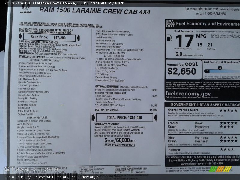  2020 1500 Laramie Crew Cab 4x4 Window Sticker