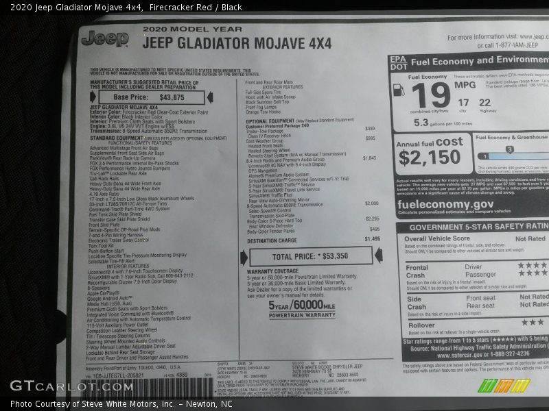  2020 Gladiator Mojave 4x4 Window Sticker