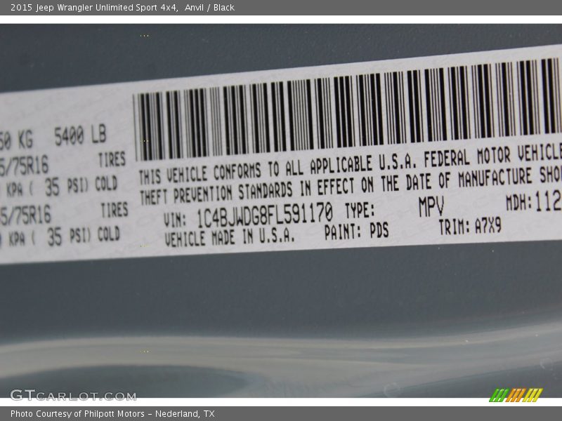 Anvil / Black 2015 Jeep Wrangler Unlimited Sport 4x4