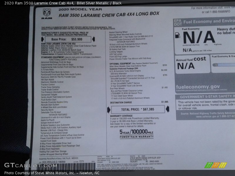  2020 3500 Laramie Crew Cab 4x4 Window Sticker