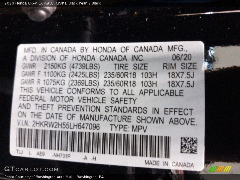 Crystal Black Pearl / Black 2020 Honda CR-V EX AWD