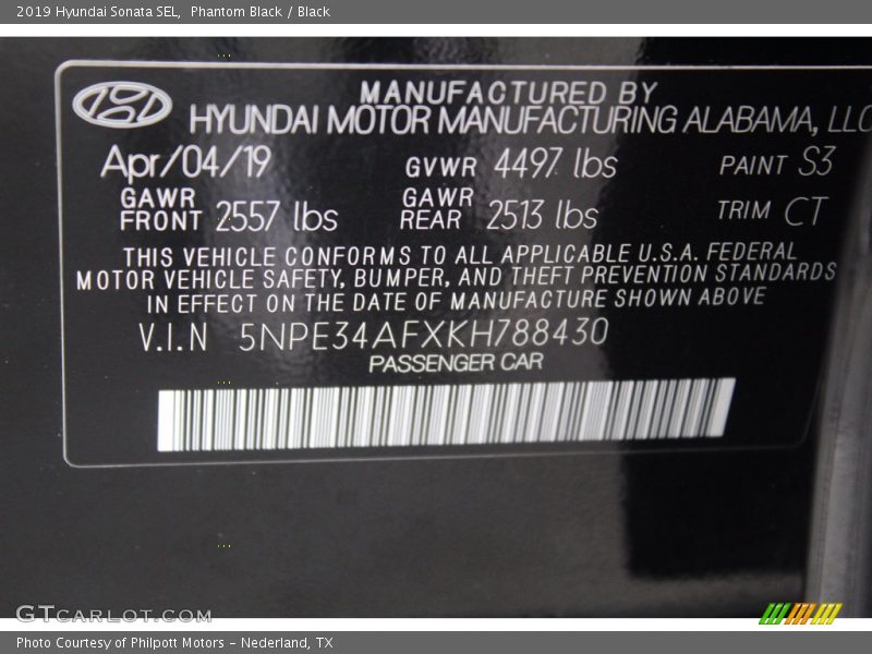 Phantom Black / Black 2019 Hyundai Sonata SEL