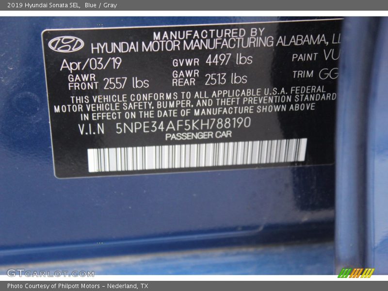 Blue / Gray 2019 Hyundai Sonata SEL