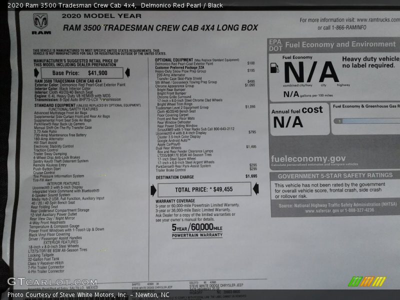 Delmonico Red Pearl / Black 2020 Ram 3500 Tradesman Crew Cab 4x4