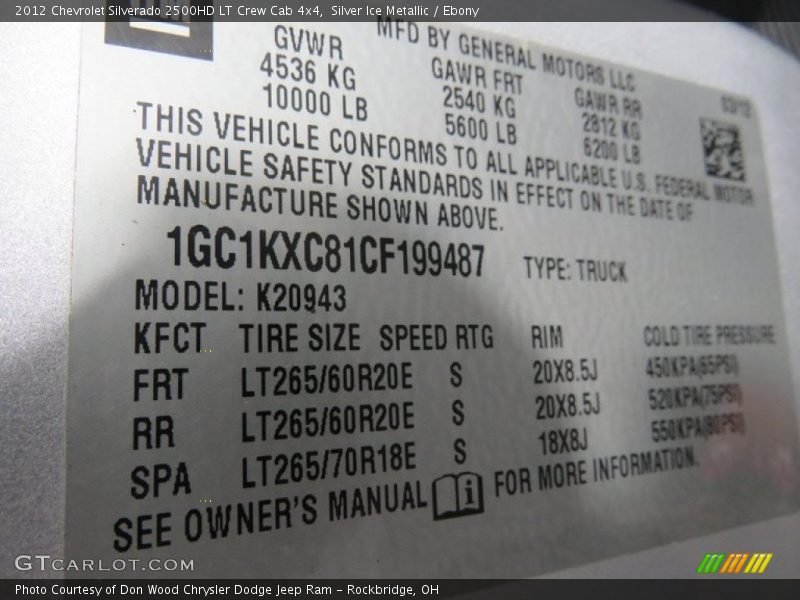 Silver Ice Metallic / Ebony 2012 Chevrolet Silverado 2500HD LT Crew Cab 4x4
