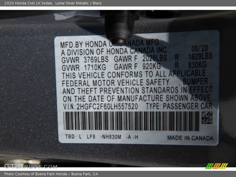 Lunar Silver Metallic / Black 2020 Honda Civic LX Sedan