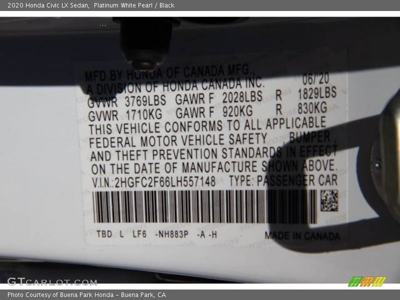 Platinum White Pearl / Black 2020 Honda Civic LX Sedan