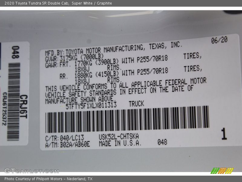 2020 Tundra SR Double Cab Super White Color Code 040