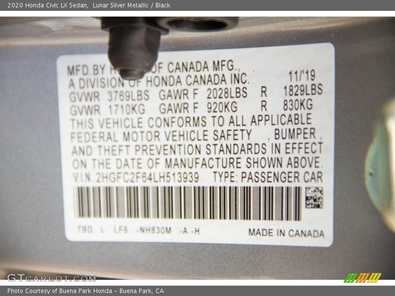 Lunar Silver Metallic / Black 2020 Honda Civic LX Sedan