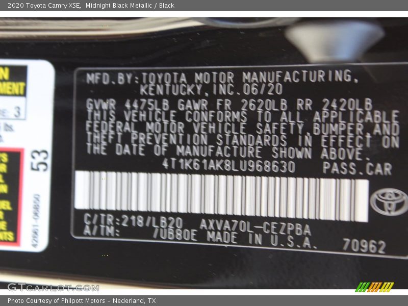 Midnight Black Metallic / Black 2020 Toyota Camry XSE