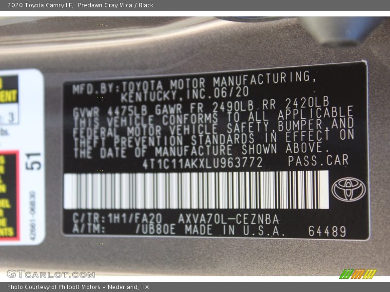 Predawn Gray Mica / Black 2020 Toyota Camry LE