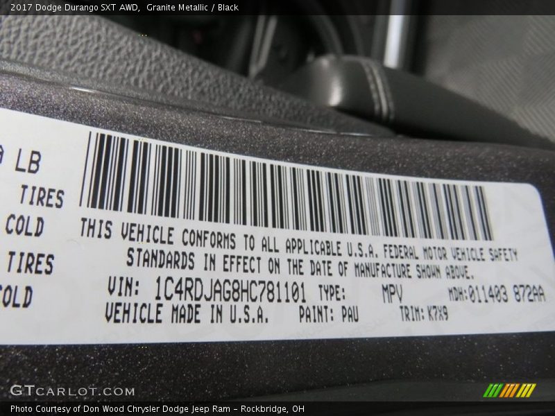 Granite Metallic / Black 2017 Dodge Durango SXT AWD