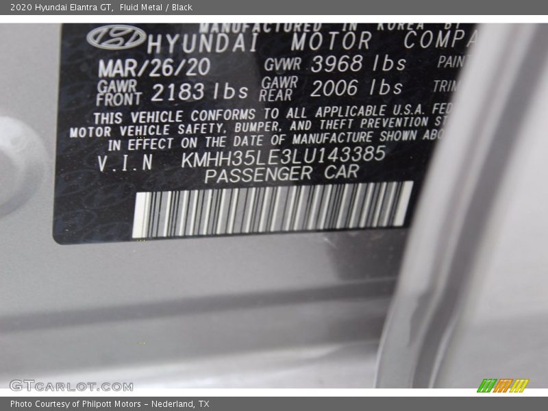 Fluid Metal / Black 2020 Hyundai Elantra GT