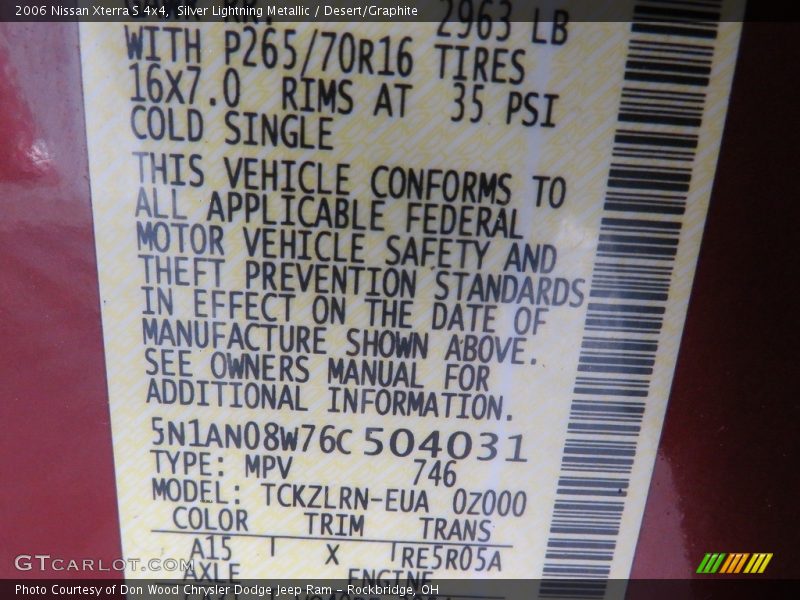 Silver Lightning Metallic / Desert/Graphite 2006 Nissan Xterra S 4x4