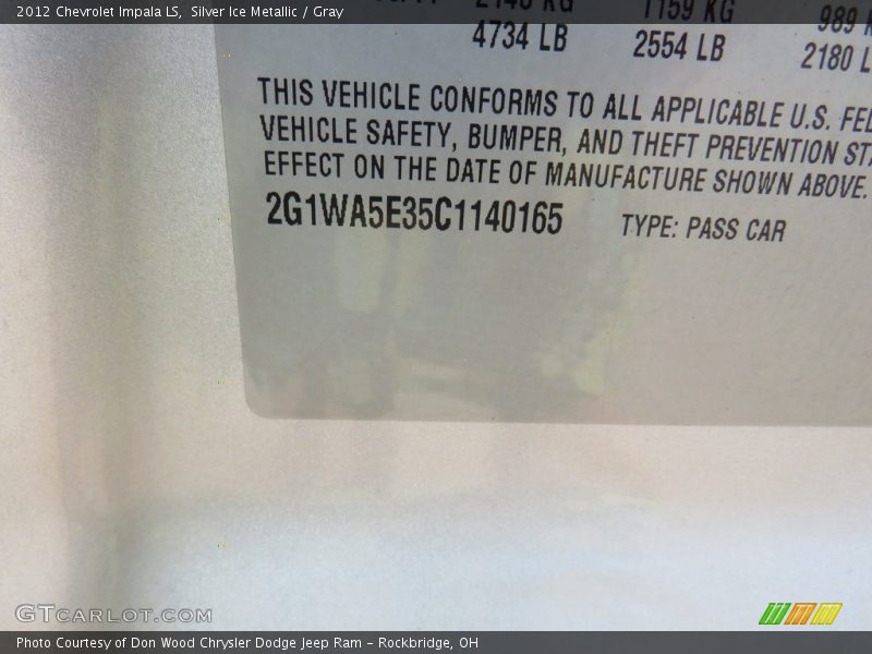 Silver Ice Metallic / Gray 2012 Chevrolet Impala LS