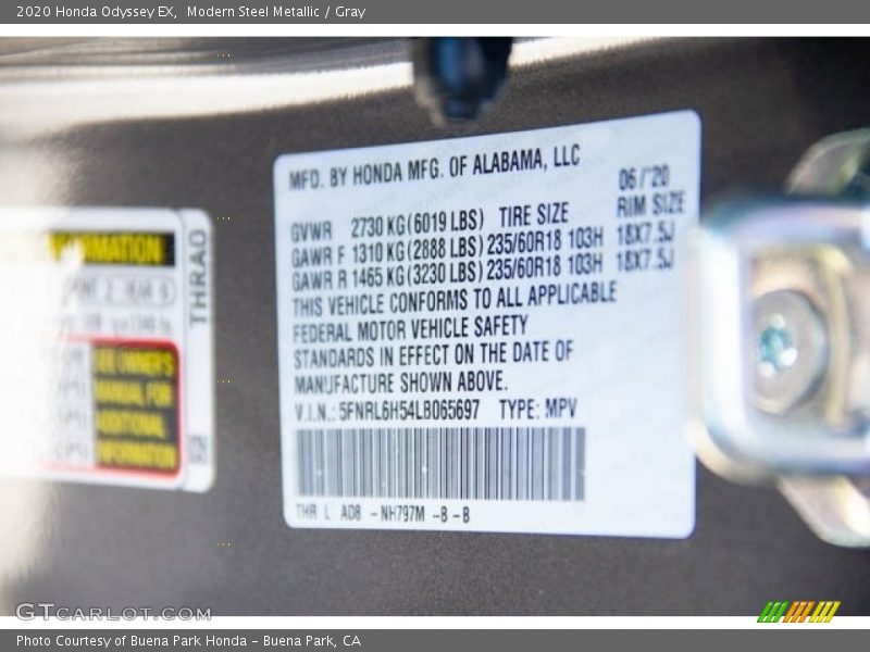 Modern Steel Metallic / Gray 2020 Honda Odyssey EX