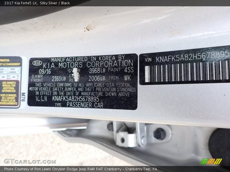 2017 Forte5 LX Silky Silver Color Code 4SS