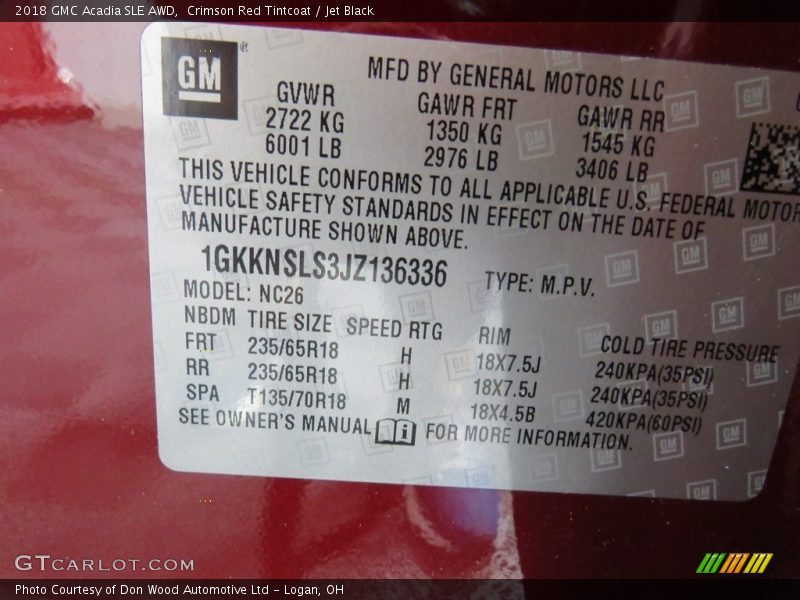 Crimson Red Tintcoat / Jet Black 2018 GMC Acadia SLE AWD