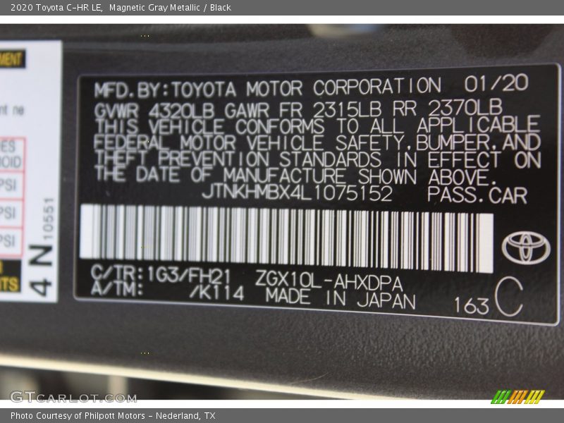 Magnetic Gray Metallic / Black 2020 Toyota C-HR LE