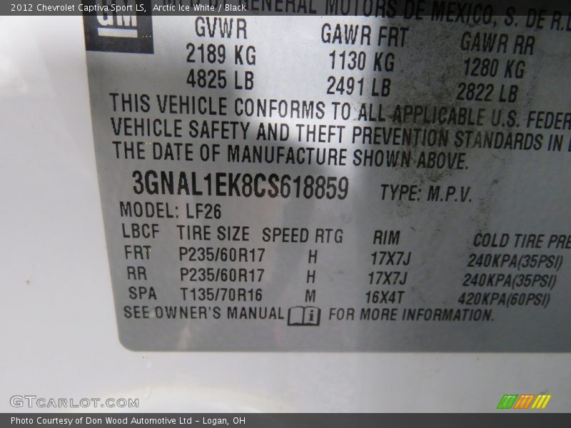 Arctic Ice White / Black 2012 Chevrolet Captiva Sport LS