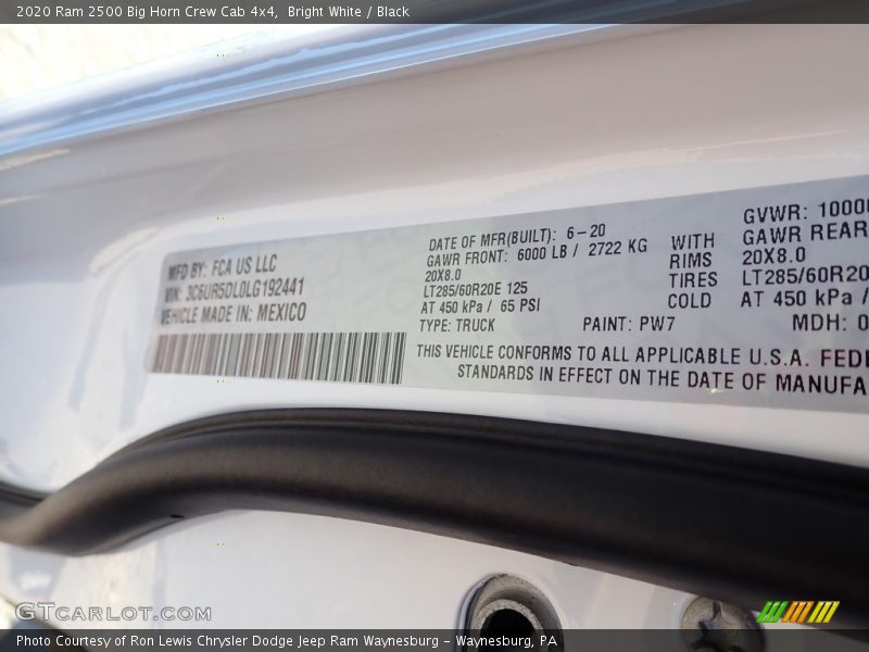 Bright White / Black 2020 Ram 2500 Big Horn Crew Cab 4x4
