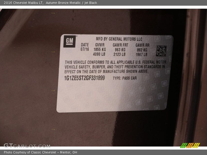 Autumn Bronze Metallic / Jet Black 2016 Chevrolet Malibu LT