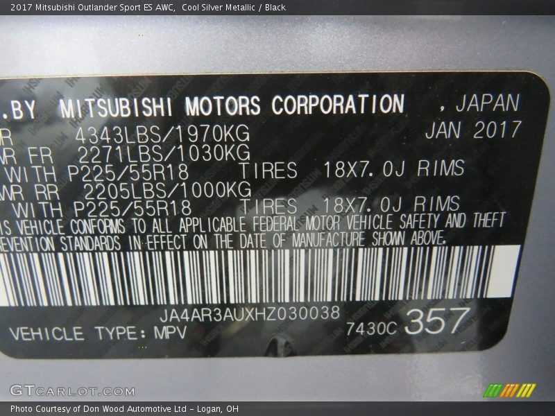 Cool Silver Metallic / Black 2017 Mitsubishi Outlander Sport ES AWC