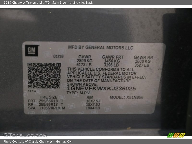 Satin Steel Metallic / Jet Black 2019 Chevrolet Traverse LS AWD