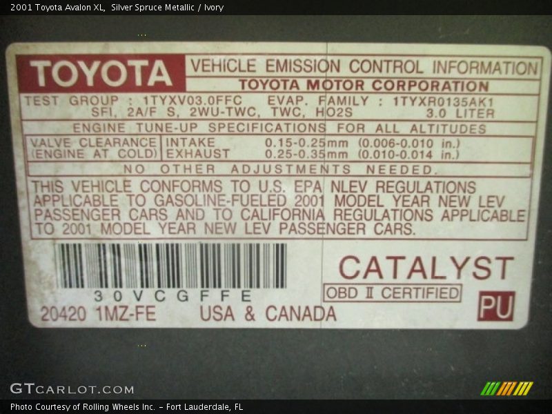 Silver Spruce Metallic / Ivory 2001 Toyota Avalon XL