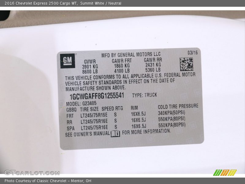 Summit White / Neutral 2016 Chevrolet Express 2500 Cargo WT